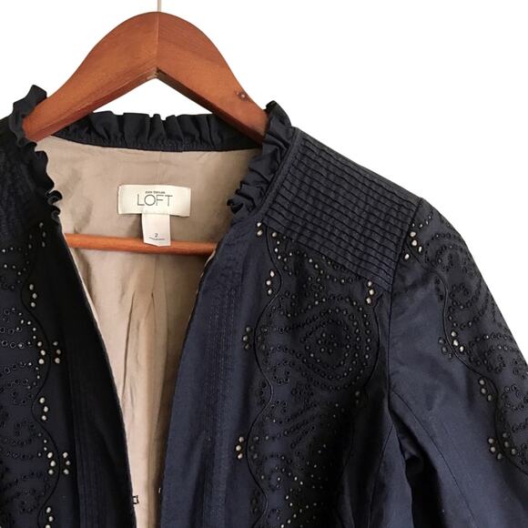 Loft Ann Taylor Navy Eyelet Jacket Size 2 - Picture 4 of 8